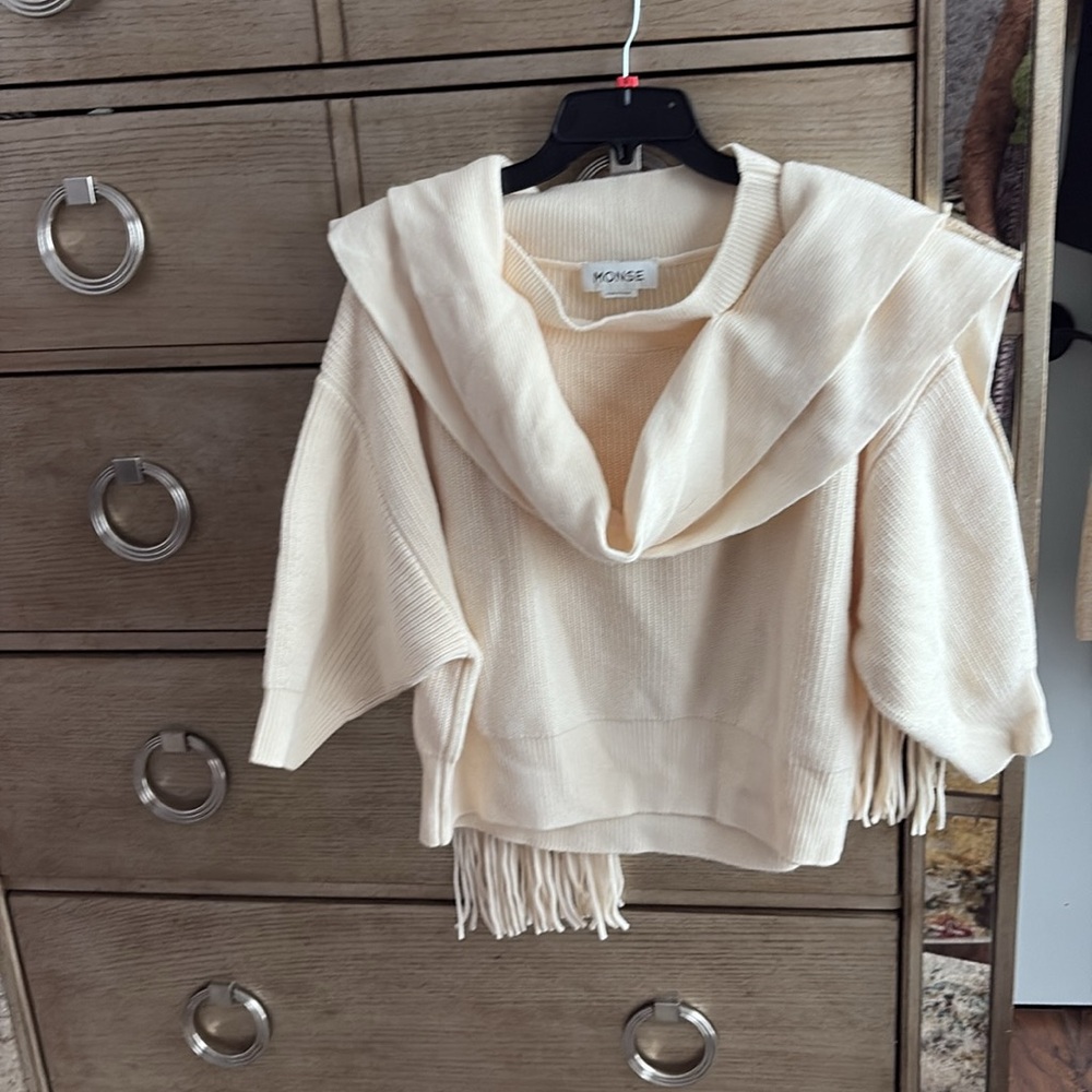 Monse Cozy Cream Sweater with scarf and Fringe details, size S